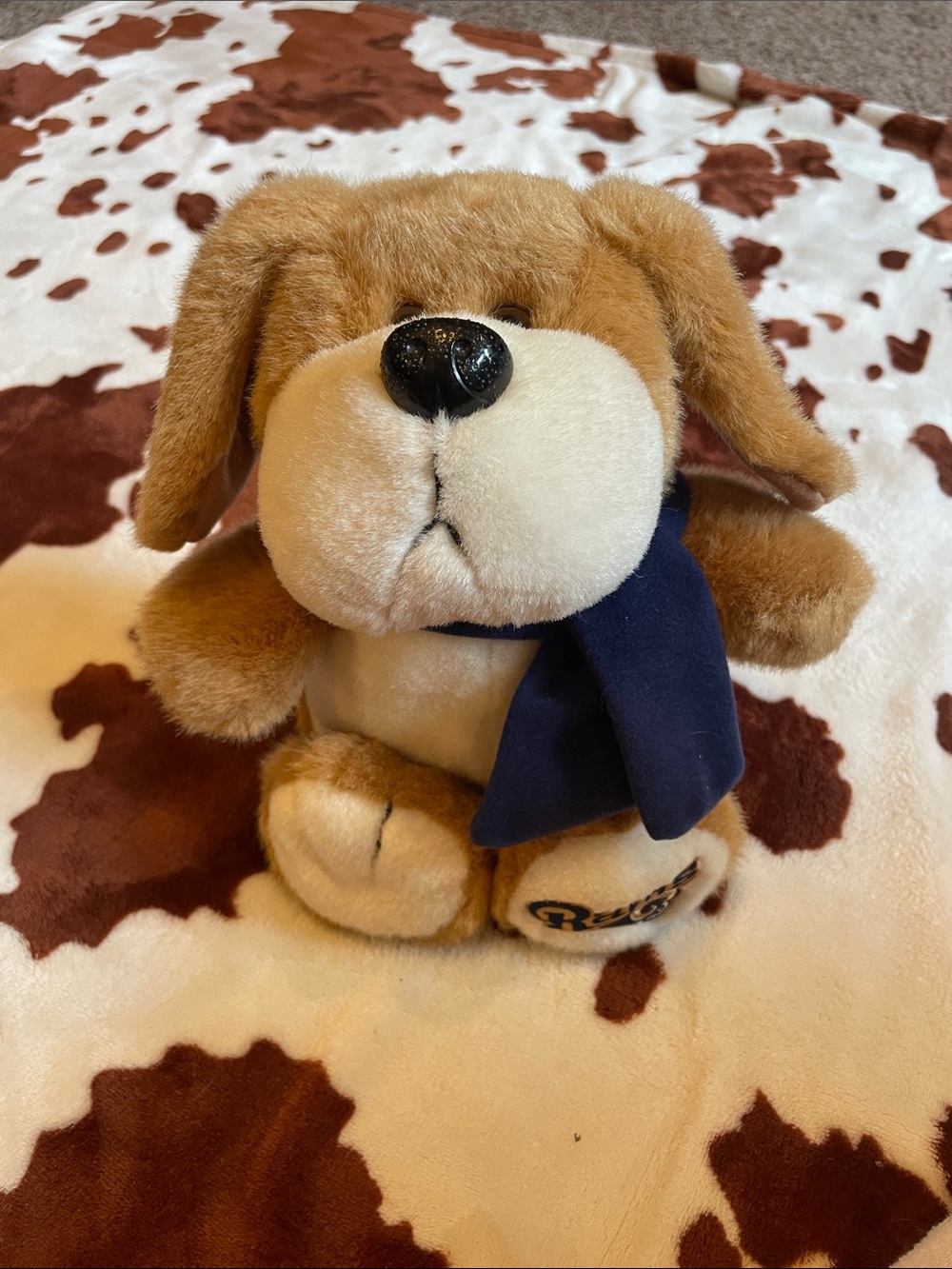 Russ Brown & Cream Plush Puppy with Navy Scarf
